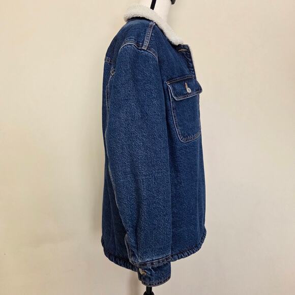 Old Navy Women's L Denim Sherpa Lined Jean Jacket Button Up Pockets Blue - Picture 4 of 16